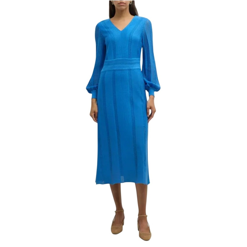 New Misook Multi-knit Stitch Fit And Flare‎ Size Small Adriatic Blue Midi Dress